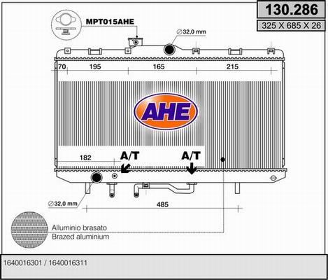 AHE 130.286 - Радіатор, охолодження двигуна autocars.com.ua