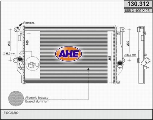 AHE 130.312 - Радіатор, охолодження двигуна autocars.com.ua