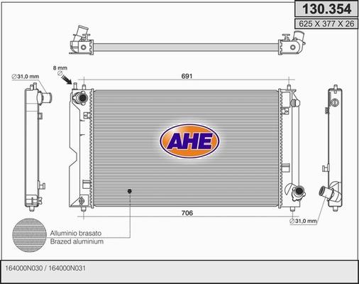 AHE 130.354 - Радіатор, охолодження двигуна autocars.com.ua