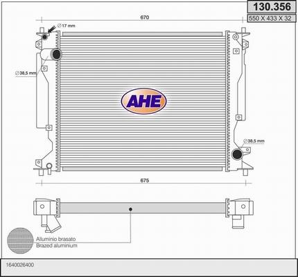 AHE 130.356 - Радіатор, охолодження двигуна autocars.com.ua