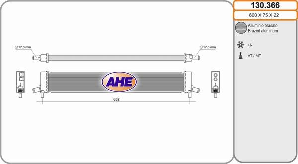 AHE 130.366 - Радіатор, охолодження двигуна autocars.com.ua