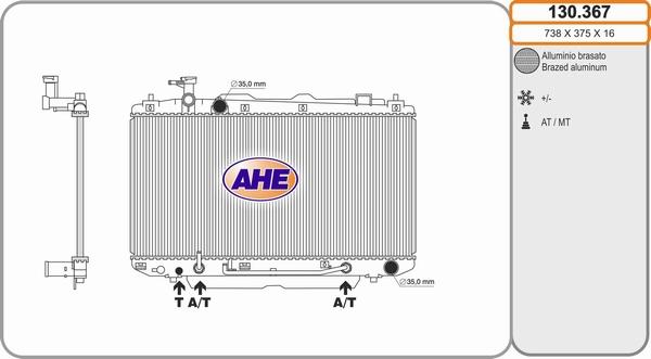 AHE 130.367 - Радіатор, охолодження двигуна autocars.com.ua