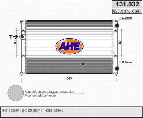 AHE 131.032 - Радіатор, охолодження двигуна autocars.com.ua