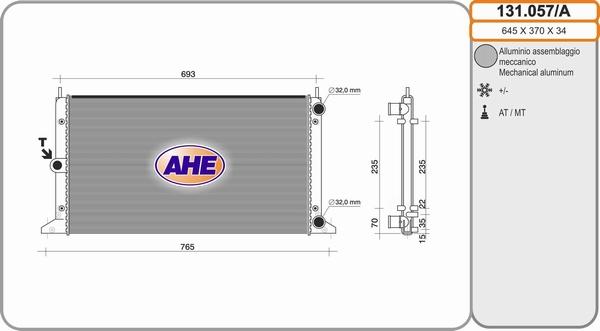 AHE 131.057/A - Радіатор, охолодження двигуна autocars.com.ua