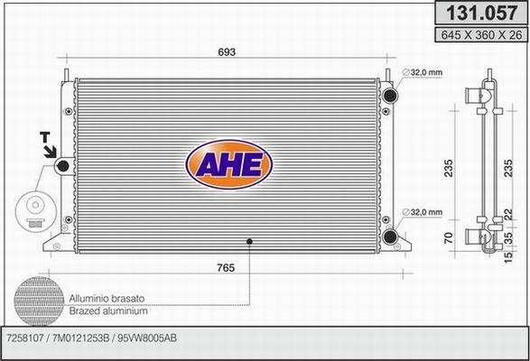 AHE 131.057 - Радіатор, охолодження двигуна autocars.com.ua