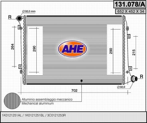 AHE 131.078/A - Радіатор, охолодження двигуна autocars.com.ua