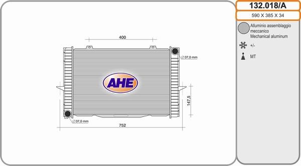 AHE 132.018/A - Радіатор, охолодження двигуна autocars.com.ua