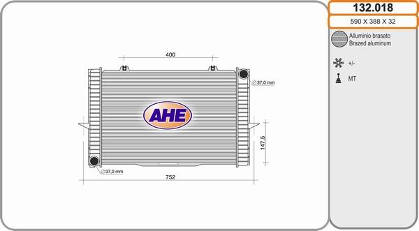 AHE 132.018 - Радіатор, охолодження двигуна autocars.com.ua