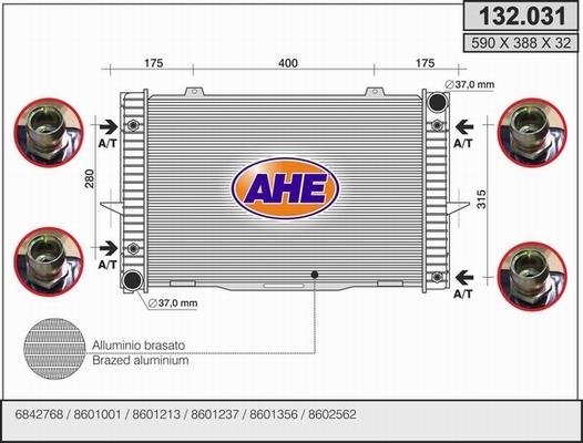 AHE 132.031 - Радіатор, охолодження двигуна autocars.com.ua