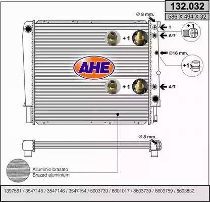 AHE 132.032 - Радіатор, охолодження двигуна autocars.com.ua