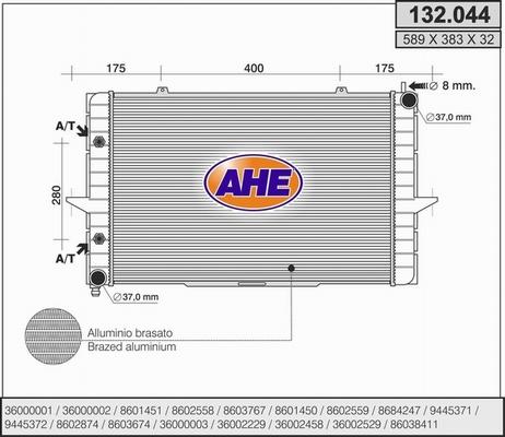 AHE 132.044 - Радіатор, охолодження двигуна autocars.com.ua