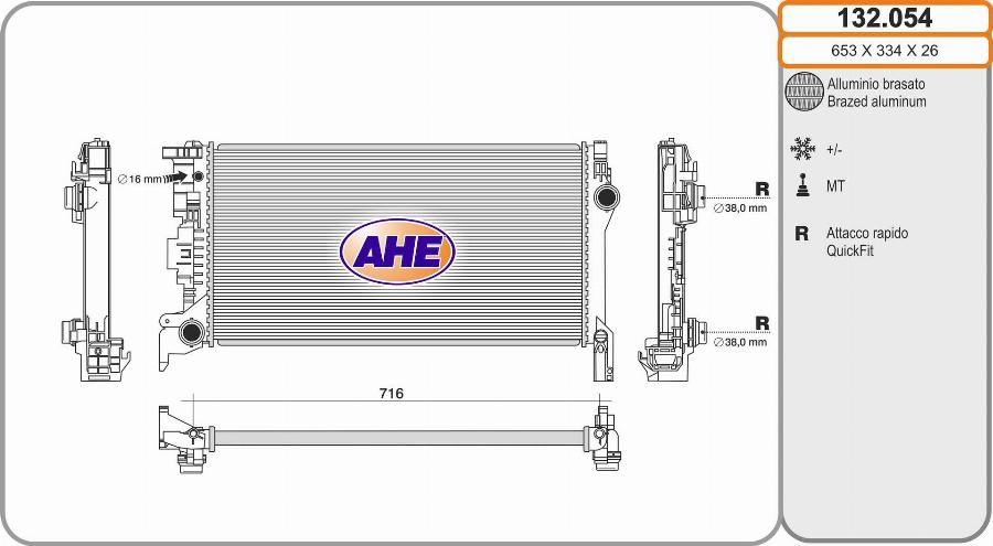 AHE 132.054 - Радіатор, охолодження двигуна autocars.com.ua