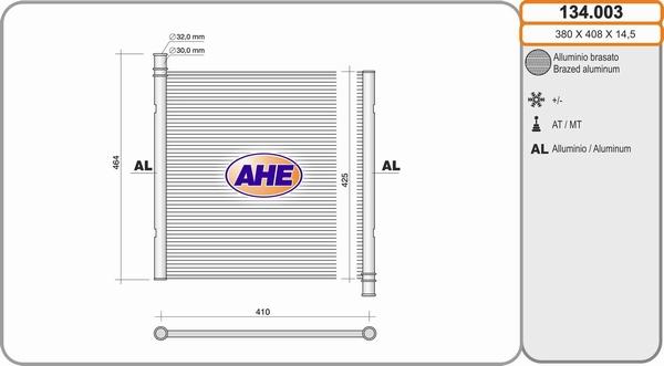 AHE 134.003 - Радіатор, охолодження двигуна autocars.com.ua