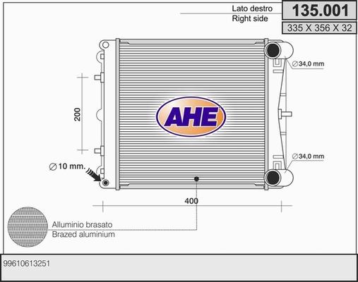 AHE 135.001 - Радіатор, охолодження двигуна autocars.com.ua