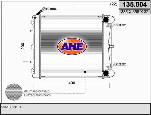 AHE 135.004 - Радіатор, охолодження двигуна autocars.com.ua
