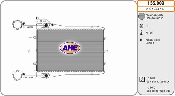 AHE 135.009 - Радіатор, охолодження двигуна autocars.com.ua