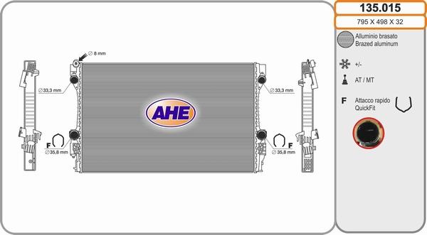 AHE 135.015 - Радіатор, охолодження двигуна autocars.com.ua