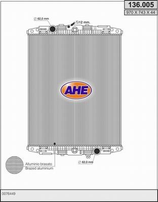 AHE 136.005 - Радіатор, охолодження двигуна autocars.com.ua