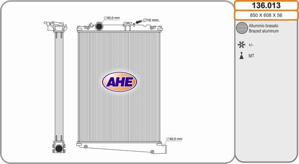 AHE 136.013 - Радіатор, охолодження двигуна autocars.com.ua