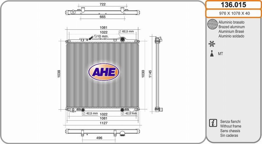 AHE 136.015 - Радіатор, охолодження двигуна autocars.com.ua