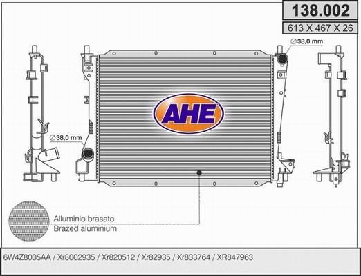 AHE 138.002 - Радіатор, охолодження двигуна autocars.com.ua