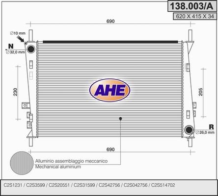 AHE 138.003/A - Радіатор, охолодження двигуна autocars.com.ua