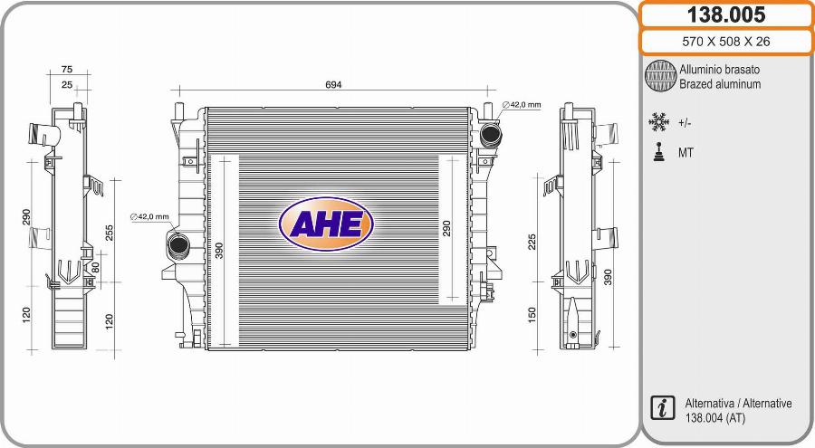 AHE 138.005 - Радіатор, охолодження двигуна autocars.com.ua