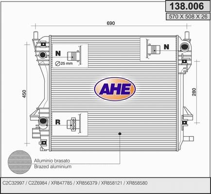 AHE 138.006 - Радіатор, охолодження двигуна autocars.com.ua