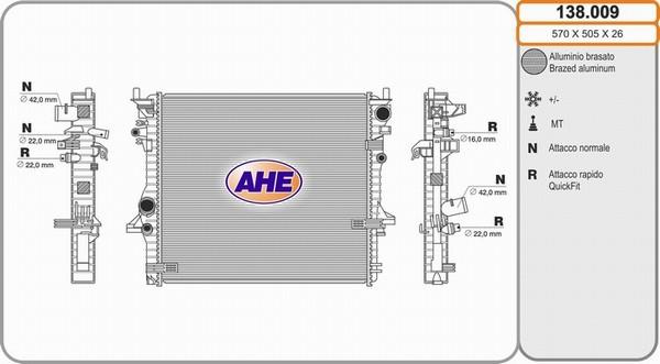 AHE 138.009 - Радіатор, охолодження двигуна autocars.com.ua