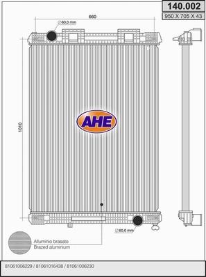 AHE 140.002 - Радіатор, охолодження двигуна autocars.com.ua