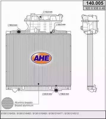 AHE 140.005 - Радіатор, охолодження двигуна autocars.com.ua