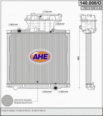 AHE 140.006/O - Радіатор, охолодження двигуна autocars.com.ua