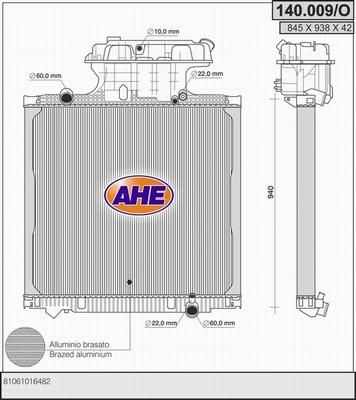 AHE 140.009/O - Радіатор, охолодження двигуна autocars.com.ua
