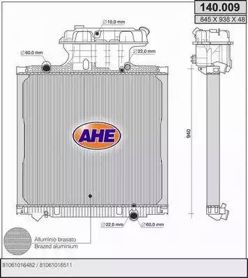 AHE 140.009 - Радіатор, охолодження двигуна autocars.com.ua