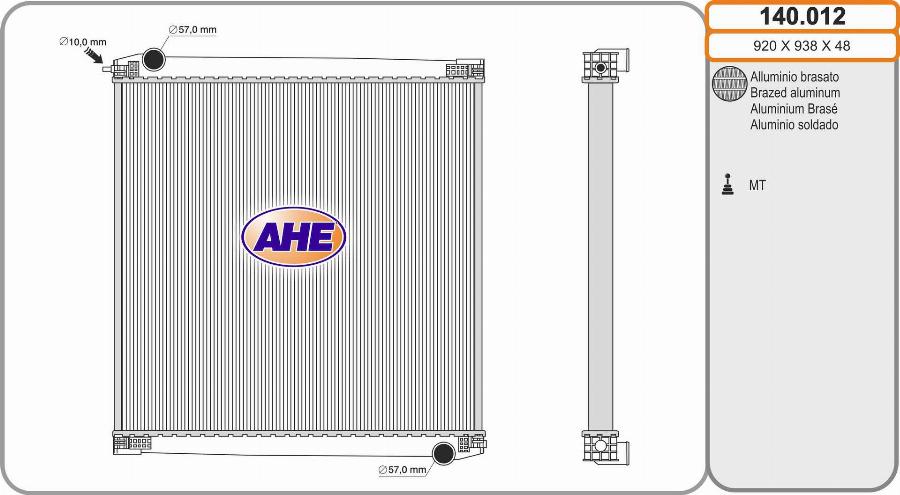 AHE 140.012 - Радіатор, охолодження двигуна autocars.com.ua