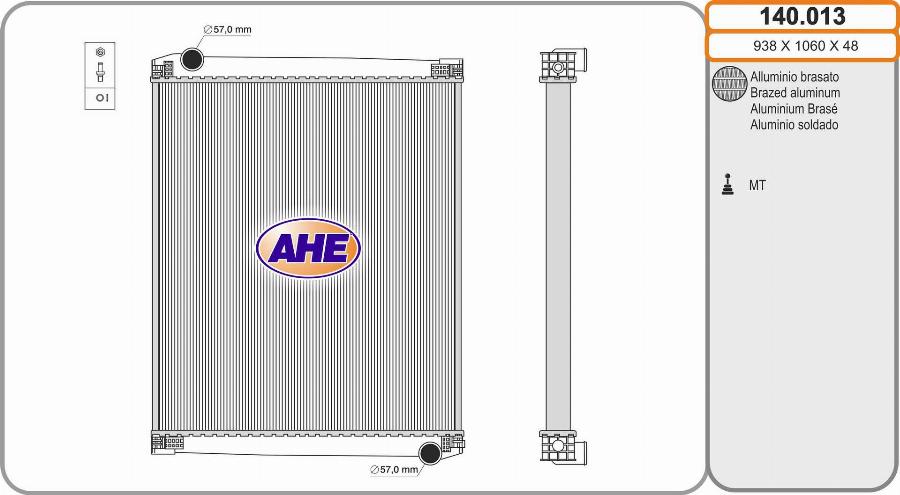 AHE 140.013 - Радіатор, охолодження двигуна autocars.com.ua