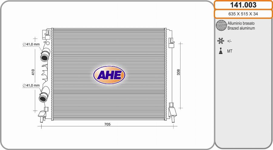 AHE 141.003 - Радіатор, охолодження двигуна autocars.com.ua