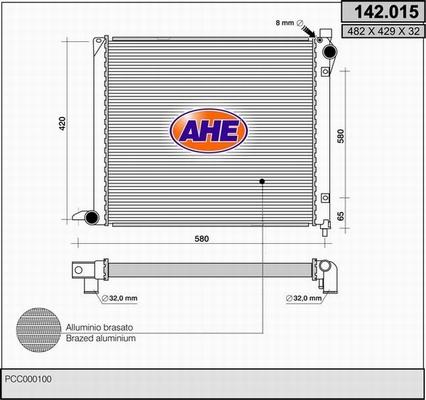 AHE 142.015 - Радіатор, охолодження двигуна autocars.com.ua