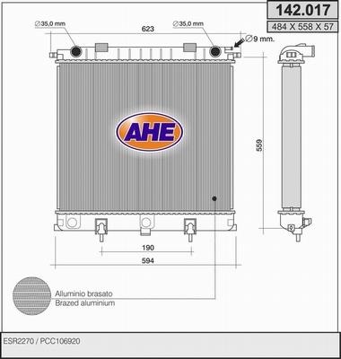 AHE 142.017 - Радіатор, охолодження двигуна autocars.com.ua