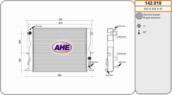 AHE 142.019 - Радіатор, охолодження двигуна autocars.com.ua