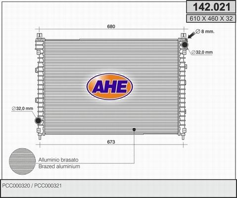 AHE 142.021 - Радіатор, охолодження двигуна autocars.com.ua