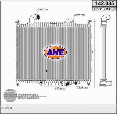 AHE 142.035 - Радіатор, охолодження двигуна autocars.com.ua