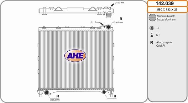 AHE 142.039 - Радіатор, охолодження двигуна autocars.com.ua