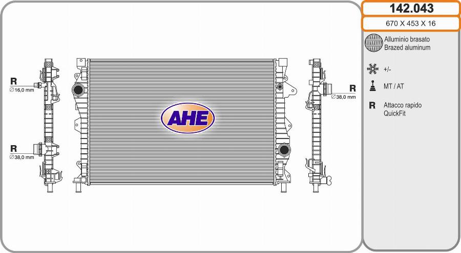 AHE 142.043 - Радіатор, охолодження двигуна autocars.com.ua