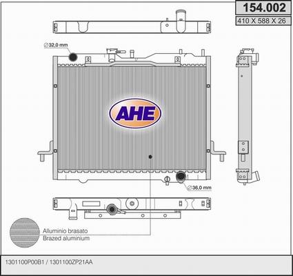 AHE 154.002 - Радіатор, охолодження двигуна autocars.com.ua