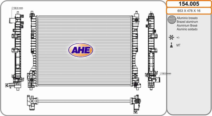 AHE 154.005 - Радіатор, охолодження двигуна autocars.com.ua