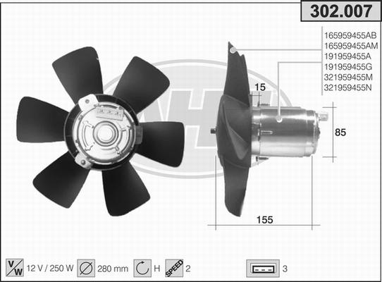 AHE 302.007 - Вентилятор, охолодження двигуна autocars.com.ua