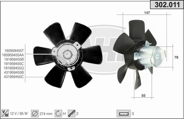 AHE 302.011 - Вентилятор, охлаждение двигателя autodnr.net