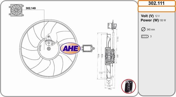 AHE 302.111 - Вентилятор, охолодження двигуна autocars.com.ua