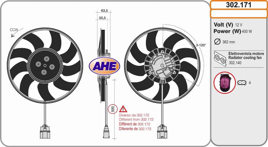 AHE 302.171 - Вентилятор, охолодження двигуна autocars.com.ua